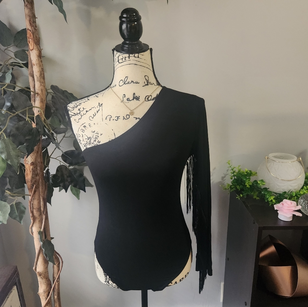 One-shoulder Fringe Bodysuit
